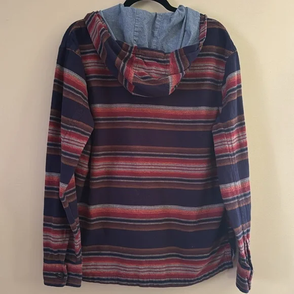 American Eagle Shirt Men's WesternLong Sleeve Pullover Hoodie Shirt Striped Sz L - Picture 5 of 10